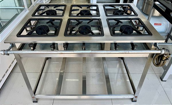 Fogão Industrial Inox 6 Bocas Alta Pressão 30x30 [Usado]