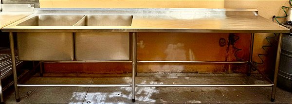 Pia / Bancada de Inox com 02 Cubas Esquerda Profundas 2.90mx70cmx90cm [Usado]