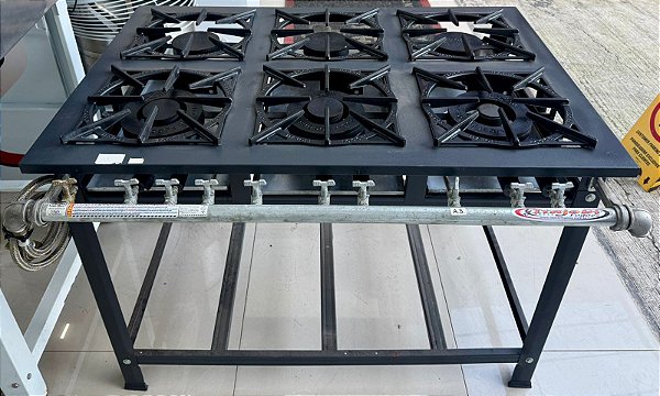 Fogão 6 Bocas Baixa Pressão Industrial 30x30 Sendo 3QD + 3QS -  Itajobi [Usado]