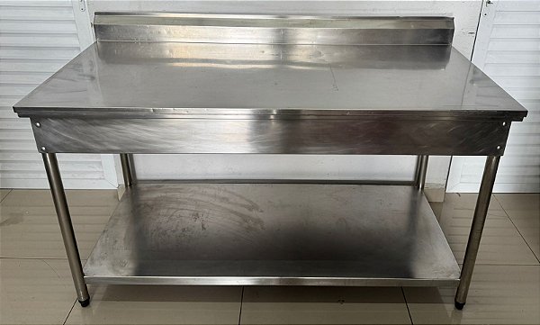 Bancada de Inox 150x70x90cm com Prateleira Inferior Lisa *Reforçada [Usada]
