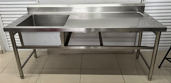 Pia/Bancada de Inox com Cuba Lado Esquerdo 190x70x90cm Cuba: 60x50x30 [Seminova]
