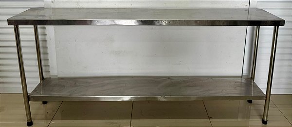 Mesa / Aparador de Inox 190x35x85cm C/ Prateleira Inferior Lisa [Usada]