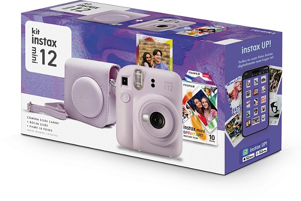Kit Câmera Instax Mini + 10 filmes Spray Art + Bolsa - Roxo