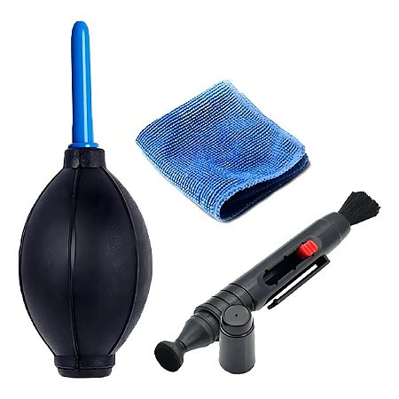 Kit de Limpeza de Lente Câmera Bombinha + Pincel + Paninho