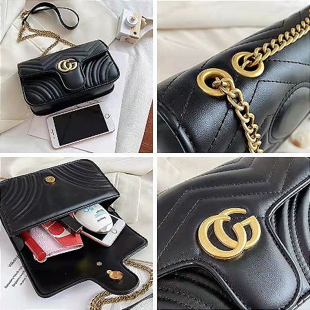 Bolsa Feminina Transversal Média Gucci Alça de Corrente