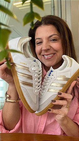 Tenis Samba Branco/Dourado