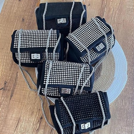 Bolsa Feminina Transversal Strass Alça Corrente