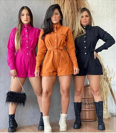 Macacão manga longa feminino