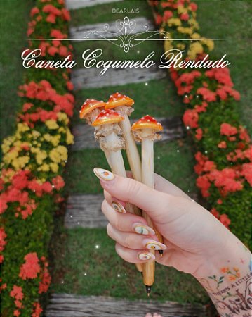 Caneta Cogumelo Rendado 🍄🤍✨️