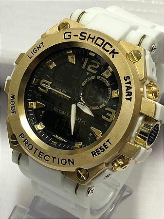 g shock branco com dourado