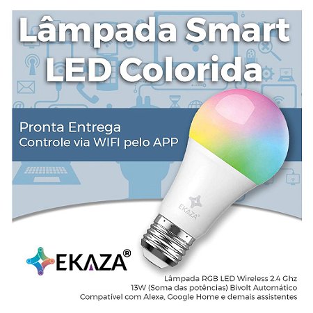 Lâmpada de LED Smart Wifi RGB - Lâmpada Inteligente Colorida Branco Frio e Branco Quente