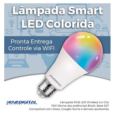 Lâmpada de LED Smart Wifi RGB - Lâmpada Inteligente Colorida Branco Frio e Branco Quente