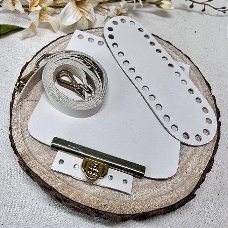 Kit Quadrado Couro 14x14cm Bege & Dourado