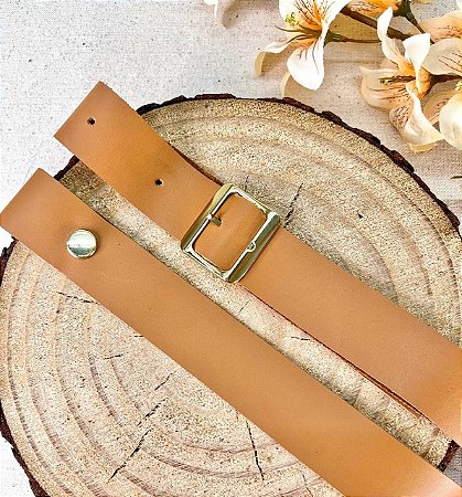 Alça Transversal Pressão 3x130cm Caramelo Escuro & Dourado