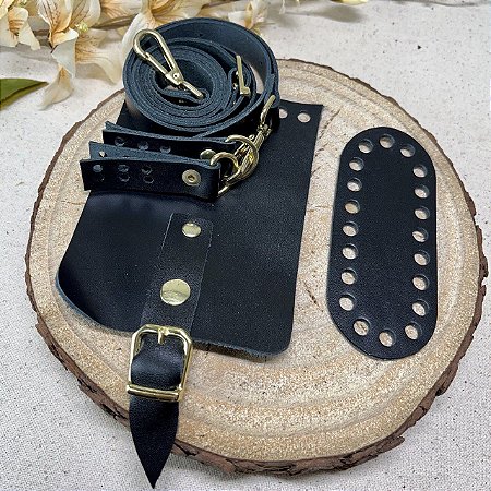Kit Mini Bag Couro 10x14cm Preto & Dourado