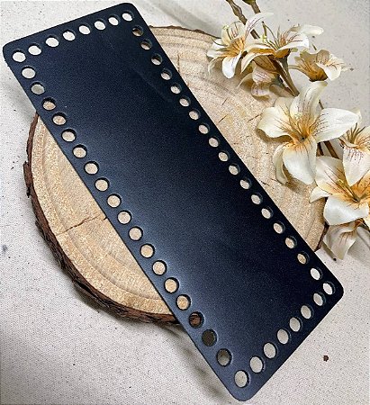 Base Couro Retangular 10X25cm Preto