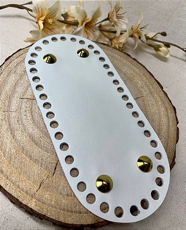 Base Couro Oval 10x22cm -  Bege com Bailarina Dourada