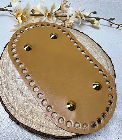 Base Couro Oval 13x23cm -  Caramelo Escuro com Bailarina Dourada