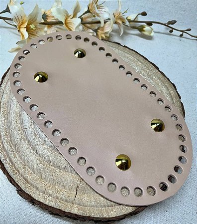 Base Couro Oval 13x23cm -  Caramelo Claro com Bailarina Dourada