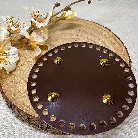 Base Couro Redondo 15cm - Marrom com Bailarina Dourada