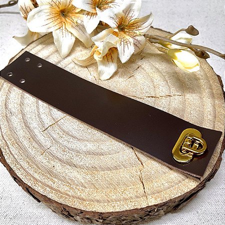Fechamento Bolsa 4x20cm Marrom & Dourado