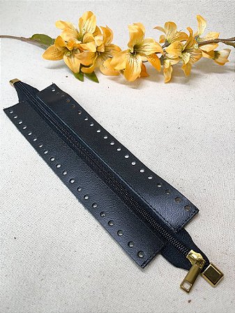 Ziper  com Ponteira 7x25cm - Preto/Dourado