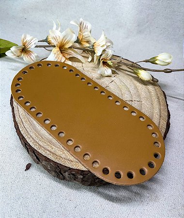 Base Couro Oval 10x22cm Caramelo Escuro