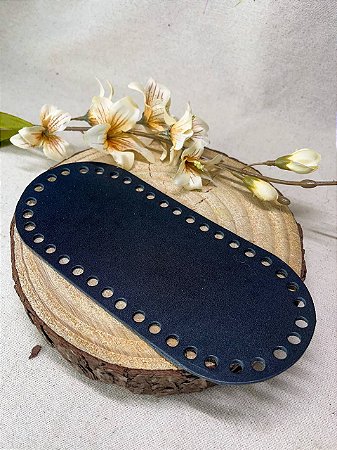 Base Couro Oval 10x22cm Preto
