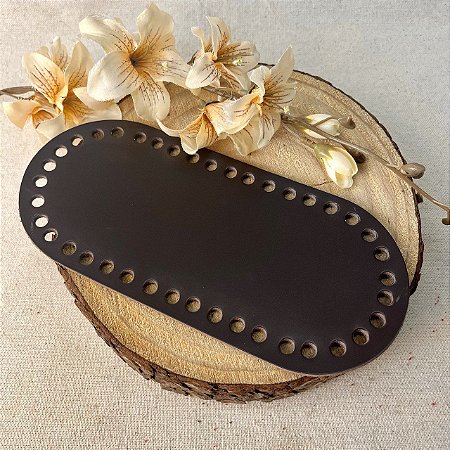 Base Couro Oval 10x22cm Marrom