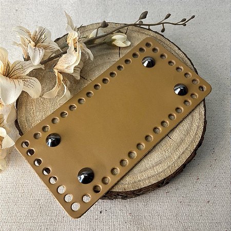 Base Couro Retangular 10X20cm - Caramelo Escuro com Bailarina Ônix