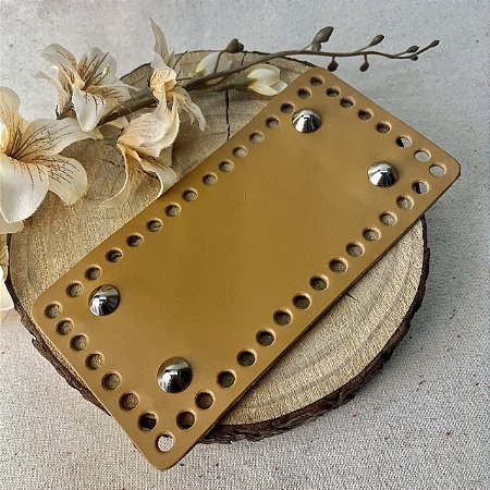 Base Couro Retangular 10X20cm - Caramelo Escuro com Bailarina Níquel
