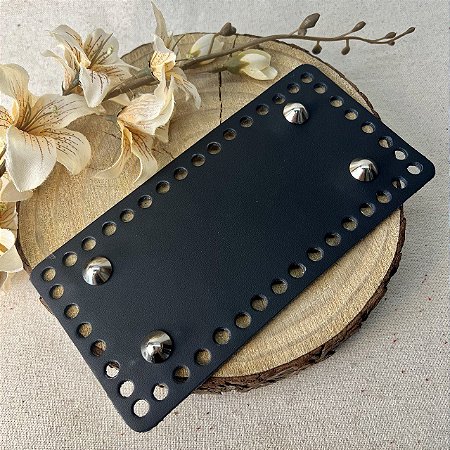 Base Couro Retangular 10X20cm - Preto com Bailarina Níquel