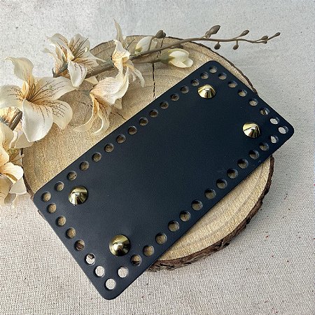 Base Couro Retangular 10X20cm - Preto com Bailarina Dourada