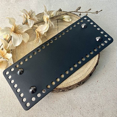 Base Couro Retangular 10X25cm - Preto com Bailarina Ônix