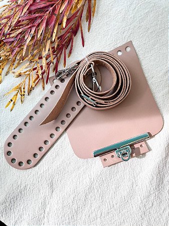 Kit Quadrado Couro 14x14cm Caramelo Claro & Níquel