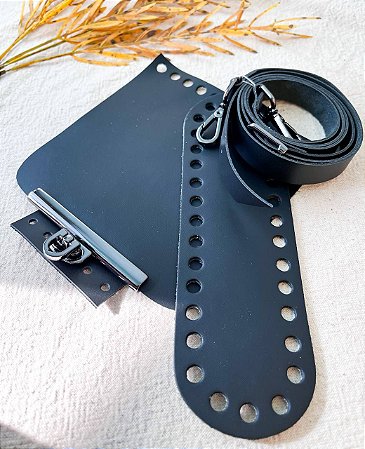 Kit Quadrado Couro 14x14cm Preto & Ônix
