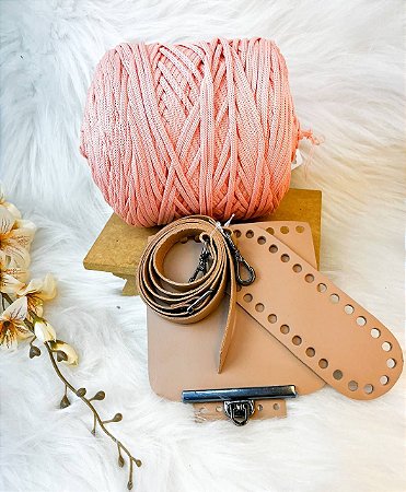 Kit Bolsa Lucy Crochetando Amigas - Salmão & Caramelo Claro/Ônix