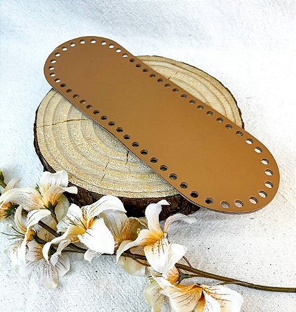 Base Couro Oval 10x30cm Caramelo Escuro
