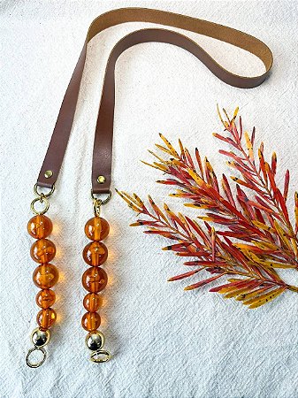 Alça Ombro Couro+Queen Bee 2x106cm - Marrom, Mixing Guaraná & Dourado