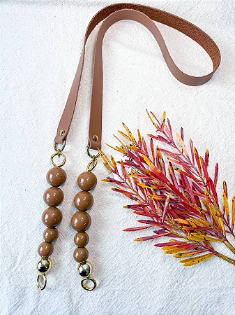 Alça Ombro Couro+Queen Bee 2x106cm - Caramelo Escuro, Charuto  & Dourado