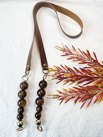 Alça Ombro Couro+Queen Bee 2x106cm - Marrom, Bronze  & Dourado