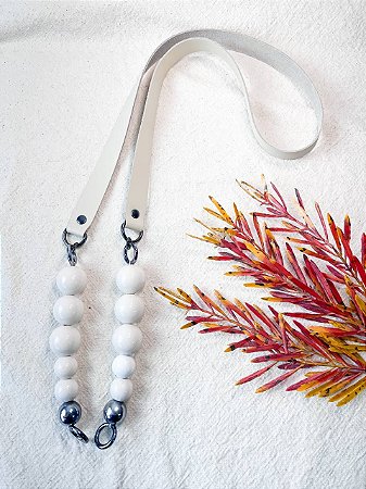 Alça Ombro Couro+Queen Bee 2x106cm - Bege, Off White & Ônix