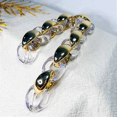 Alça Resina Noz 38cm - Transparente e Ouro