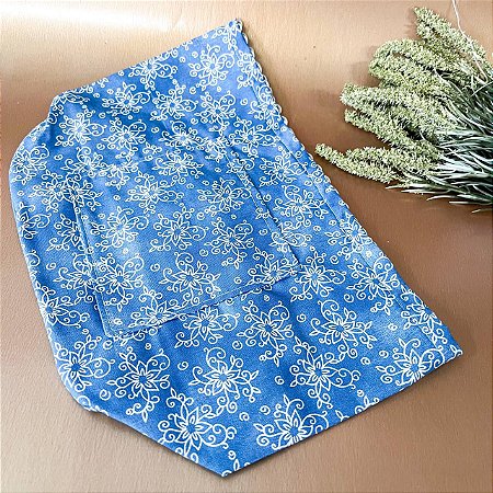 Forro Bolsa - Oval G (13X23cm Fundo) - Flor Azul e Branco