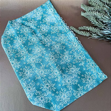 Forro Bolsa - Oval M (10X20cm Fundo) - Flor Verde e Branco