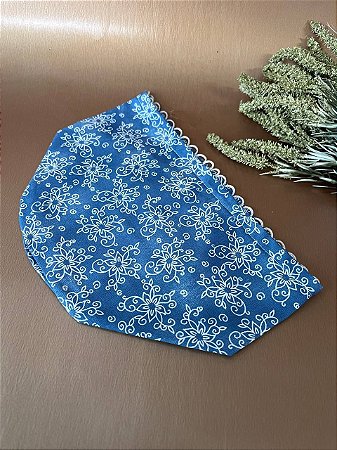 Forro Bolsa - Redondo P (15X15cm Fundo) - Flor Azul e Branco