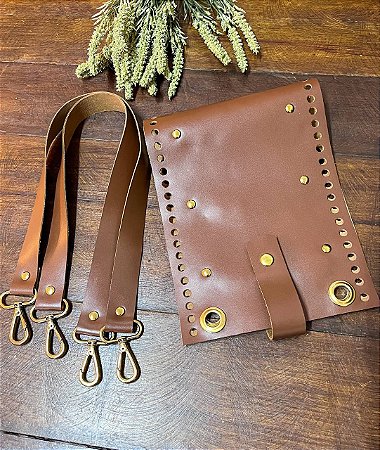 Kit Couro Rio Grande do Sul 17x46cm - Marrom/Dourado