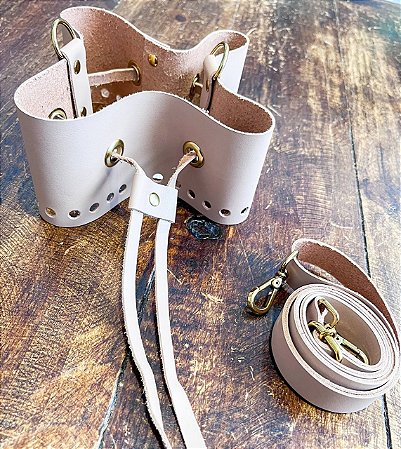 Kit Couro Borda Bolsa Saco 8x31cm Caramelo Claro & Dourado