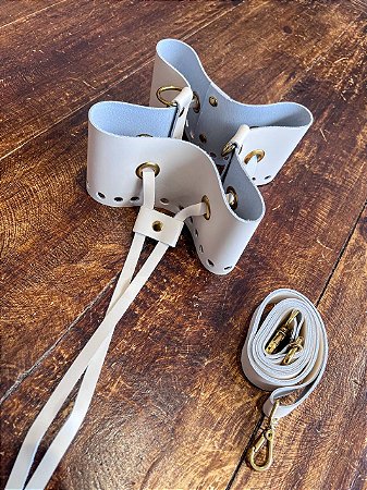 Kit Couro Borda Bolsa Saco 8x31cm Bege & Dourado