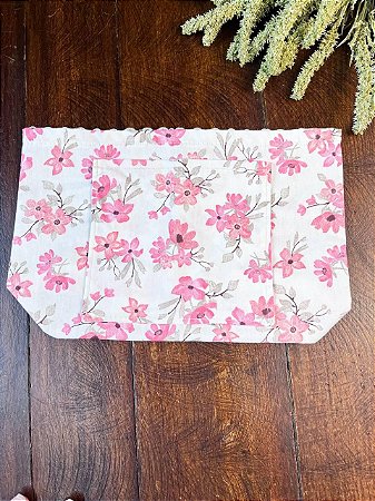 Forro Bolsa - Oval PP (6X20cm Fundo) - Floral Rosa e Branco